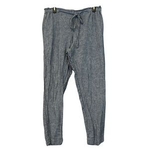 BEACH LUNCH LOUNGE Paperbag Pants Women's Large Blue White Striped Linen Blend